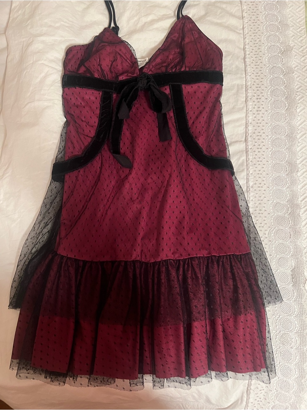 Kimchi Blue Burgundy and Black Polka Dot Mini Dress